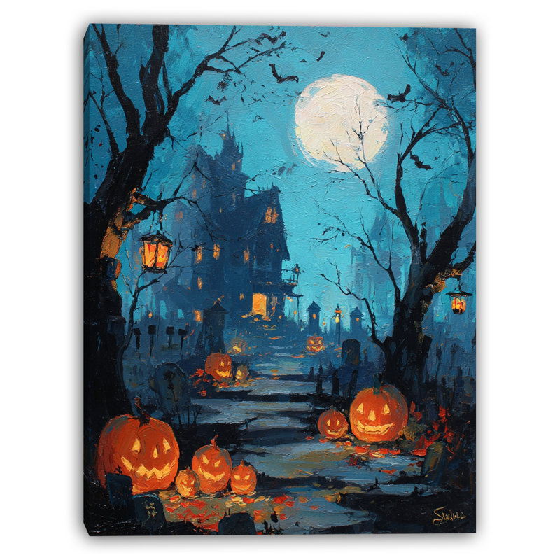 Art mural sur toile Haunted Path with Pumpkins, H 48 po x l 36 po