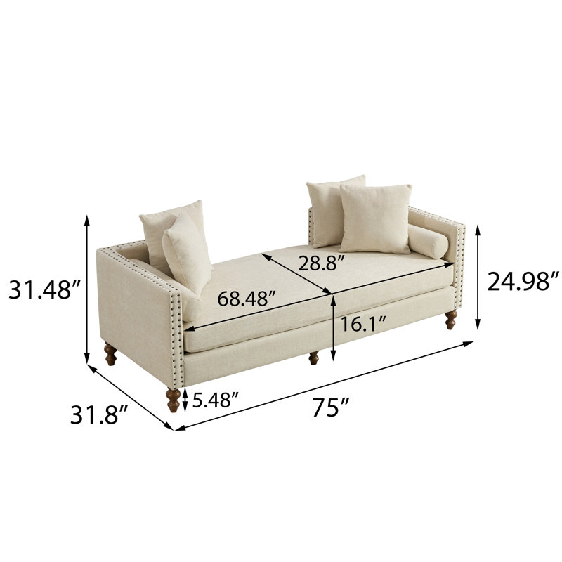 Canapé-lit rembourré surdimensionné de 75 po de longueur, Beige