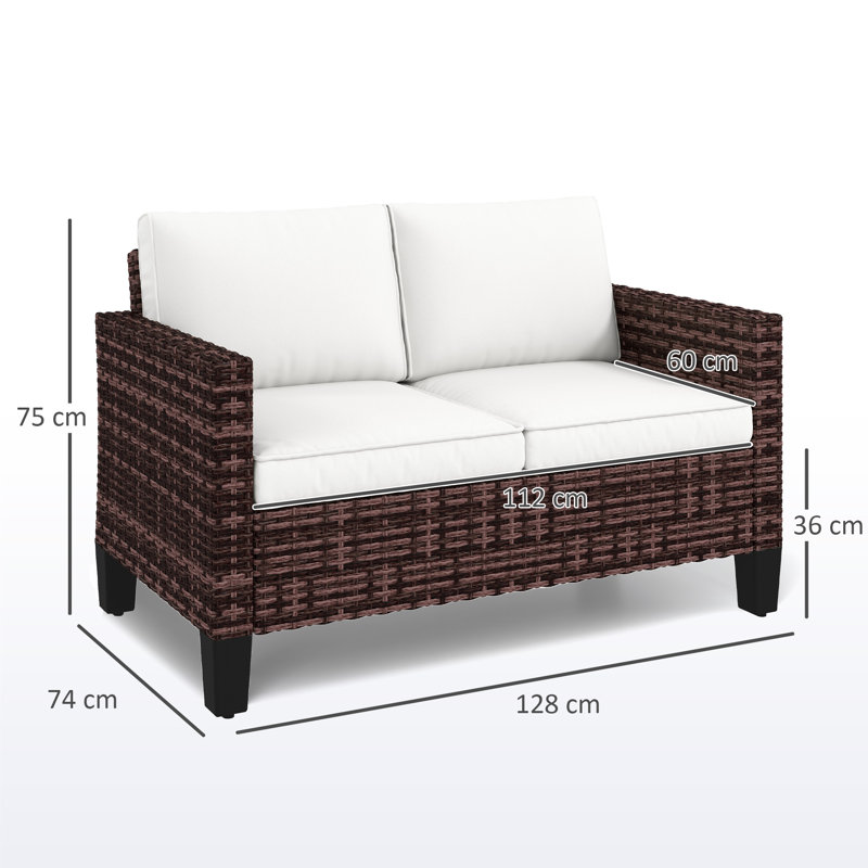 128cm Wide Straight Patio Sofa with Cushions, Cream, Brown