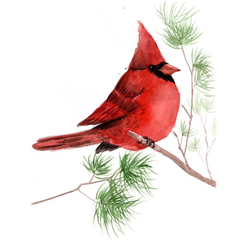 Christmas Cardinals 2 - Impression sur toile tendue, L 12 po x H 16 po