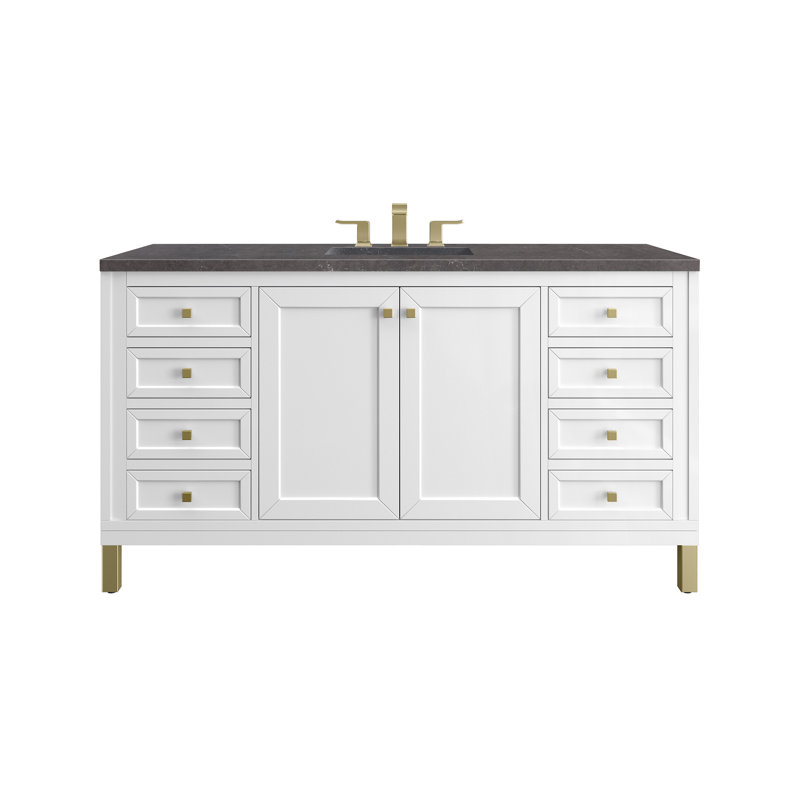 Chicago 60'' W Double Vanity, Charcoal Soapstone, Glossy White, 8" Widespread