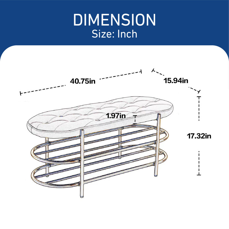 Banc de rangement rembourré Lylarae, Bleu marine