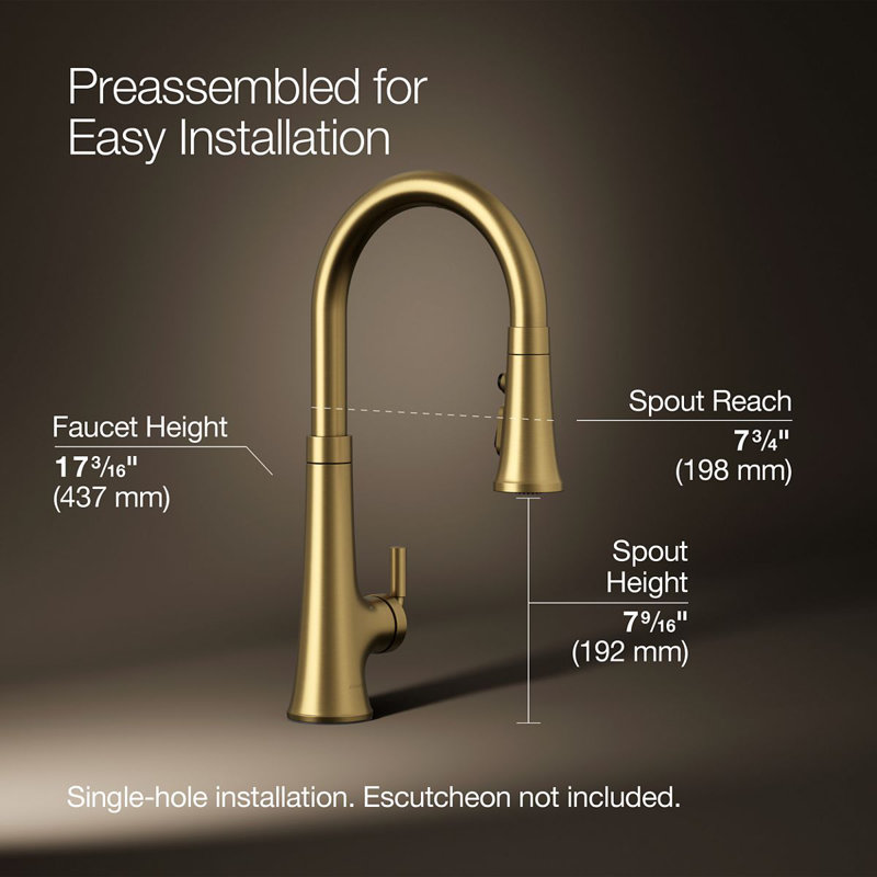 Tone Touchless Pull-Down Kitchen Sink Faucet with Three-Function Sprayhead, Vibrant Brushed Moderne Brass