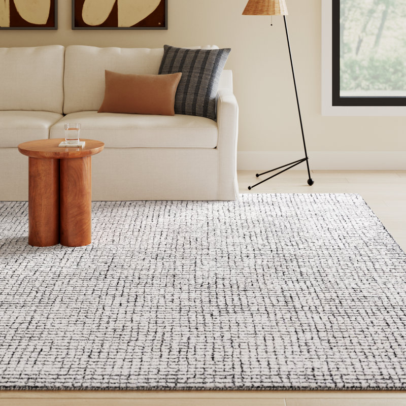 Rowe Handmade Tufted Ivory/Black Area Rug, Rectangle 9' x 12'