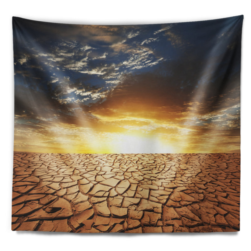 Paysage, sécheresse, terre, tapisserie, coucher de soleil, H 50 po x l 60 po