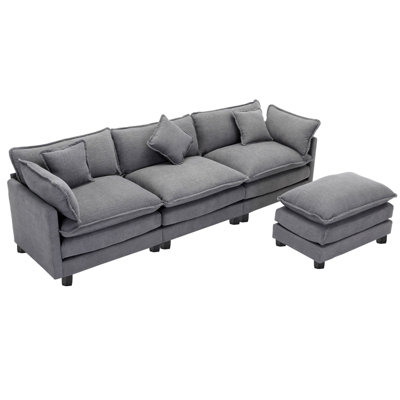 112.2 L-Shape Chenille Upholstered Sofa for Living Room Modern Luxury Sofa Couch with Ottoman, 5 Pillows, Gray