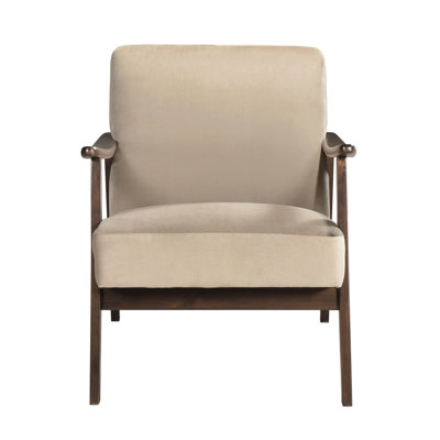 Accent Chair In Mid-Century Modern Design, Brown Velvet Cloth, Dark Walnut Finish Solid Wood Frame, Foam Seat Upholstery, Cushions For A Luxurious Feel