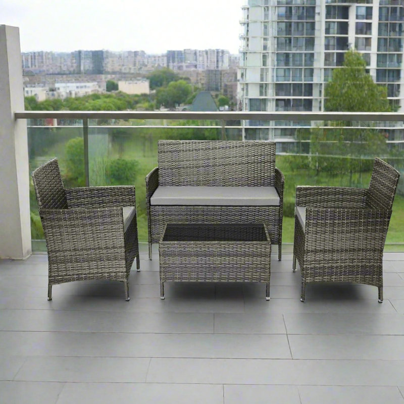 Beeley Polyethylene (PE) Wicker 4 - Person Seating Group with Cushions, Grey, Grey