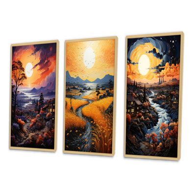 «Vangogh Village At Sunset I», 3 pièces sur toile