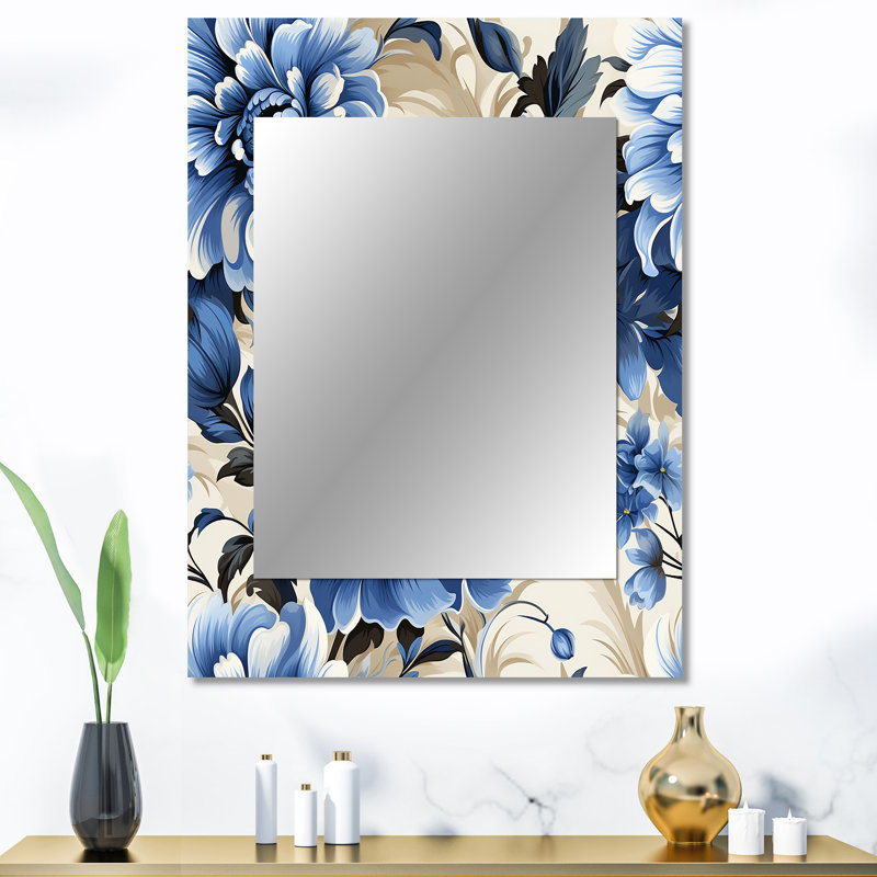 Kinney Victorian Cobalt Blue Filigree Victorian Pattern - Floral Unique Wall Mirror, Floral Mirror, Printed Metal Art
