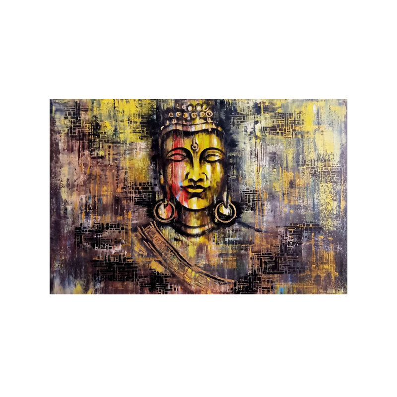 Visage abstrait du Bouddha | Huile sur toile tendue | Par Survo P Basu