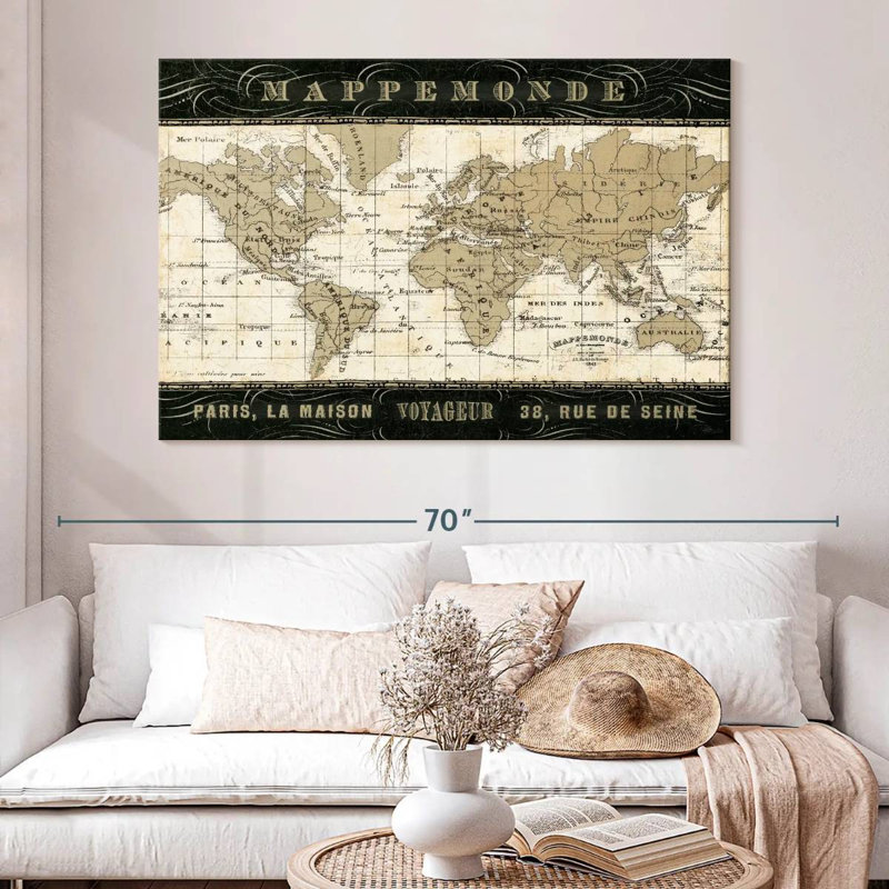 Mappemonde, H 34 po x l 51 po