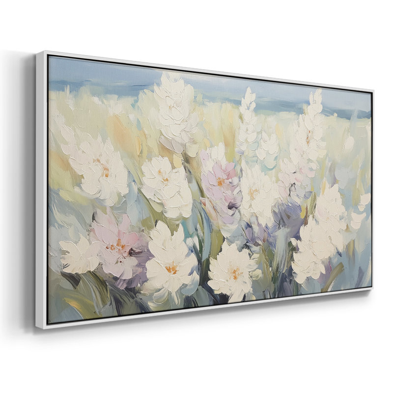 Botanical Series-CCV III- Toile tendue avec châssis tendue, prête à être accrochée, H 25 po x l 49 po, Blanc