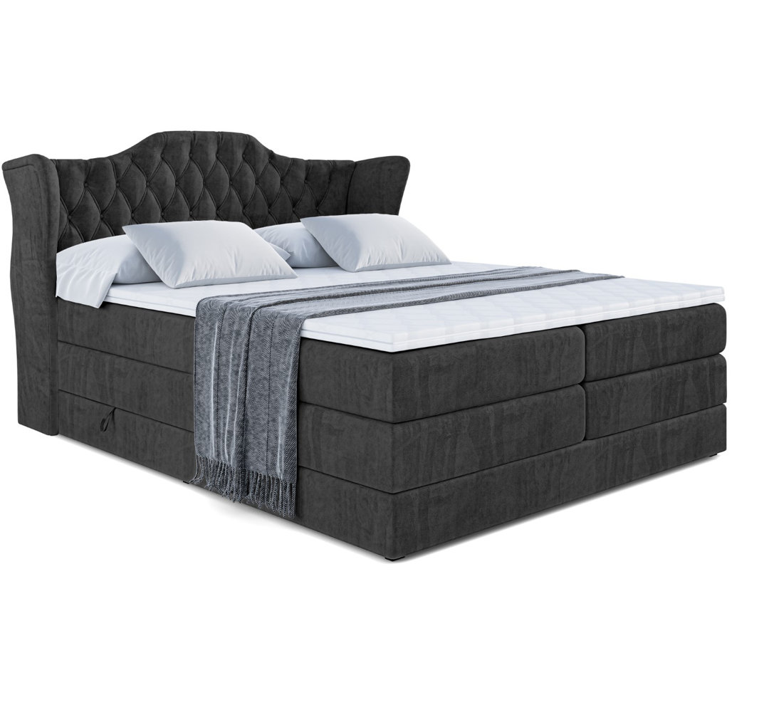 Echtes Boxspringbett Gaviota mit Zwei Matratzen, Topper und Bettkasten