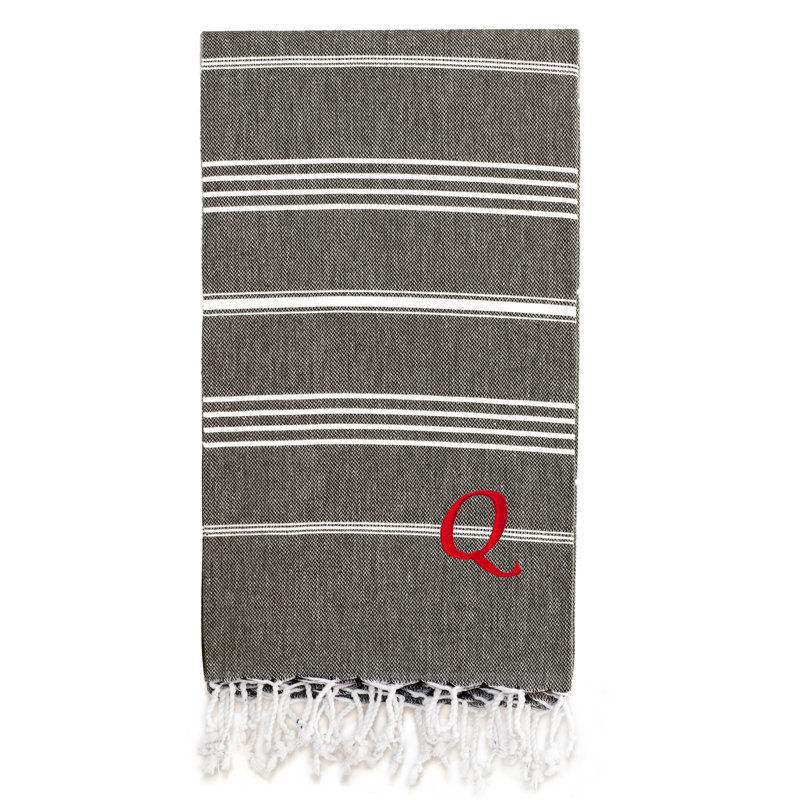 Serviette de plage 100% coton Pestemal Lucky, Gris foncé / Blanc, Q