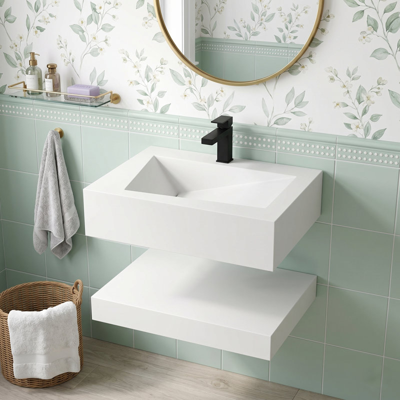 Lavabo de salle de bain mural double en résine, Blanc