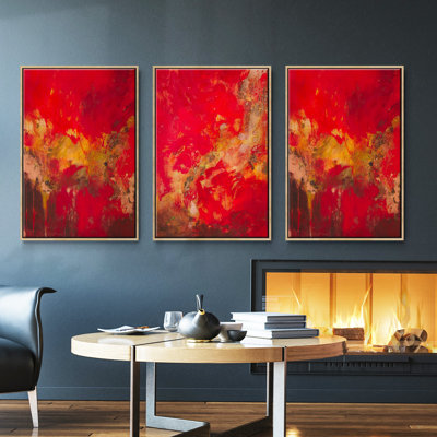 Cuivre et rouge I, ensemble de 3 toiles encadrées sur toile