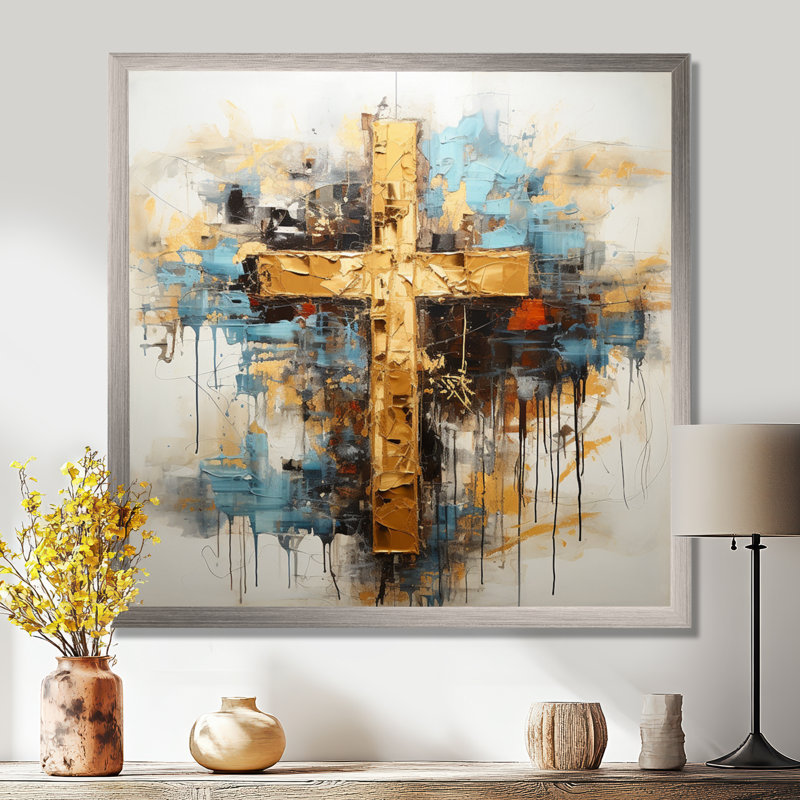 Divine Love, croix religieuse III sur toile, H 24 po x l 24 po x P 1 po, Cadre simple argenté