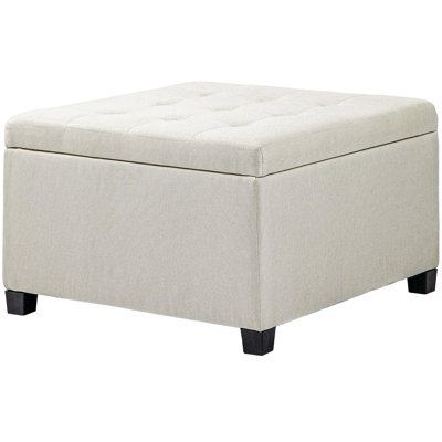 Fabric Tufted Storage Ottoman With Flip Top Seat Lid, Metal Hinge And Stable Eucalyptus Wood Frame For Living Room, Entryway, Or Bedroom, Beige