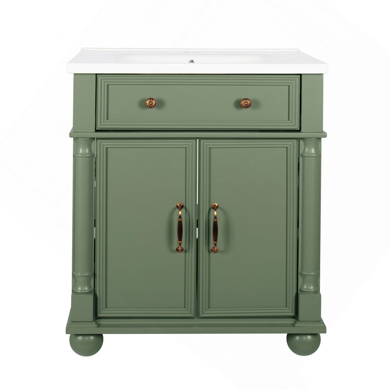 27.8" Bathroom Cabinet, Only Cabinet, White, Green