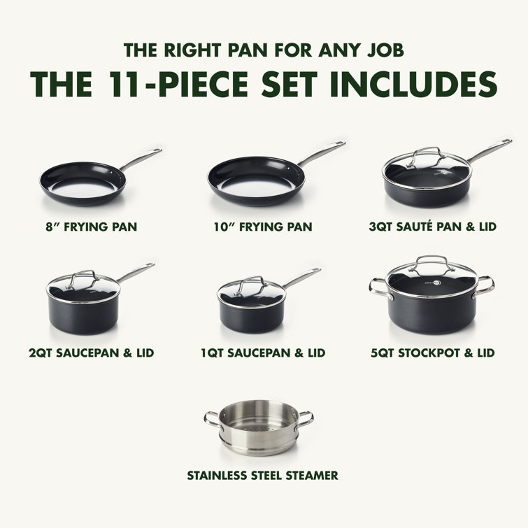 GreenPan Lima Hard Anodized Healthy Ceramic Nonstick 18 Piece Cookware  Bakeware Pots and Pans Set, PFAS-Free, Oven Safe, Black/Clear/Silver &  Reviews