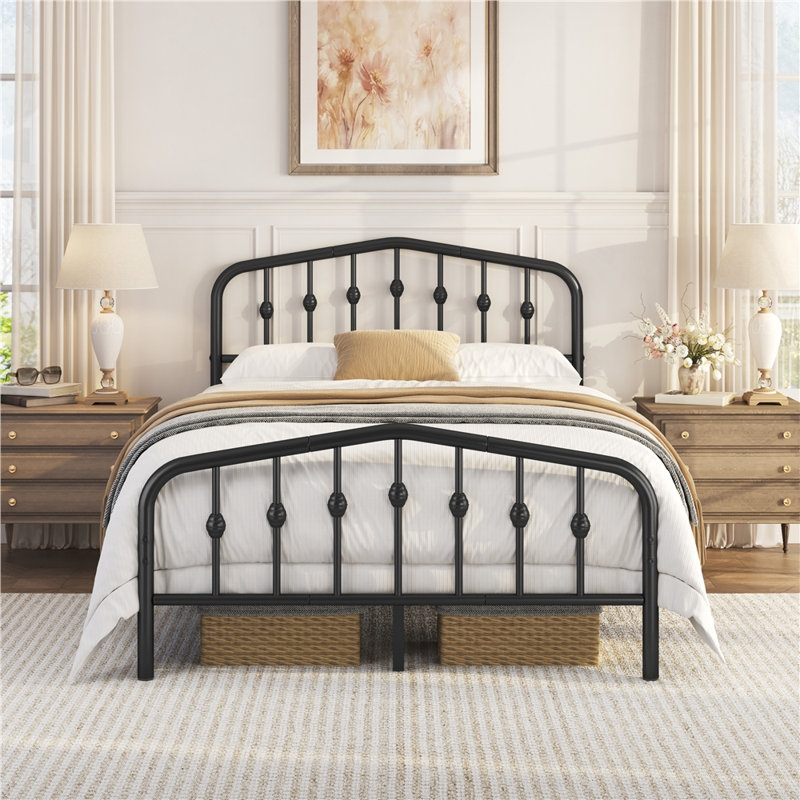 Valor Bed Frames Metal Platform Bed with Headboard, Full, Black