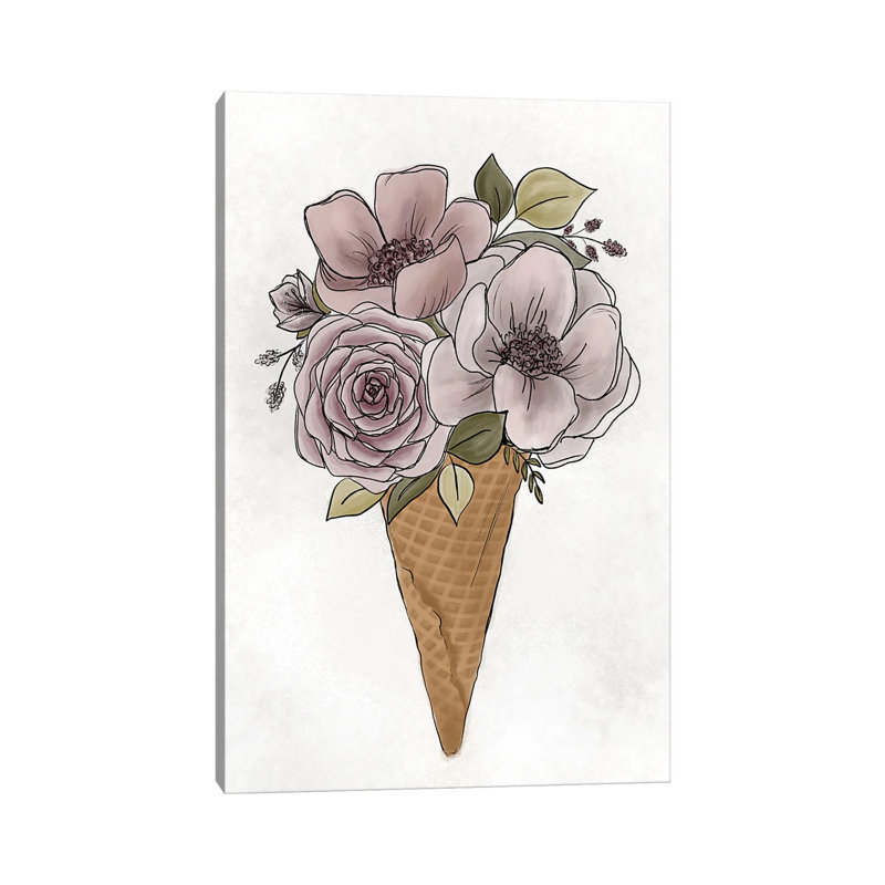 Floral Ice Cream Cone by Katie Bryant - Wrapped Canvas Gallery-Wrapped Canvas Giclée, 66.04 cm H x 45.72 cm W x 1.91 cm D