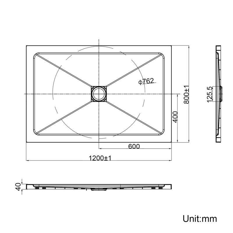 Caleigha W D Shower Tray, 4cm H x 120cm W x 80cm D