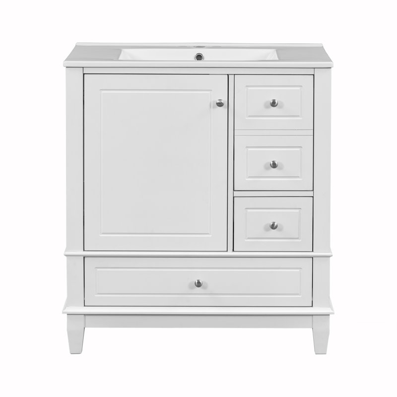 Meuble-lavabo 30 po avec lavabo, Argent argent, Blanc