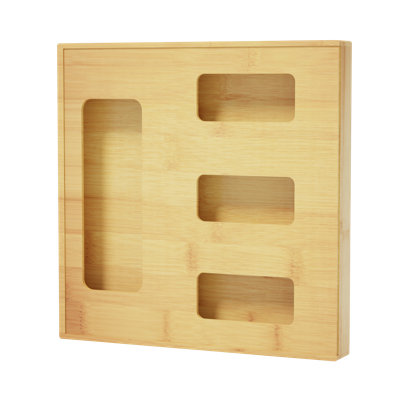 Bamboo Bag Storage Organizer for Kitchen Drawer, 1 Box with 4 Slots, Compatible with Gallon, Quart, Sandwich & Snack Variety Size Bags