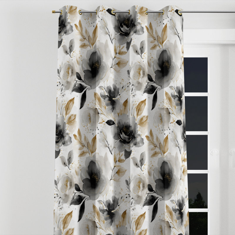 Country Farmhouse Curtains for bedroom - Floral Boulier Grommet Curtain - 1 Panel, Gold Grommets, 52" W x 63" L
