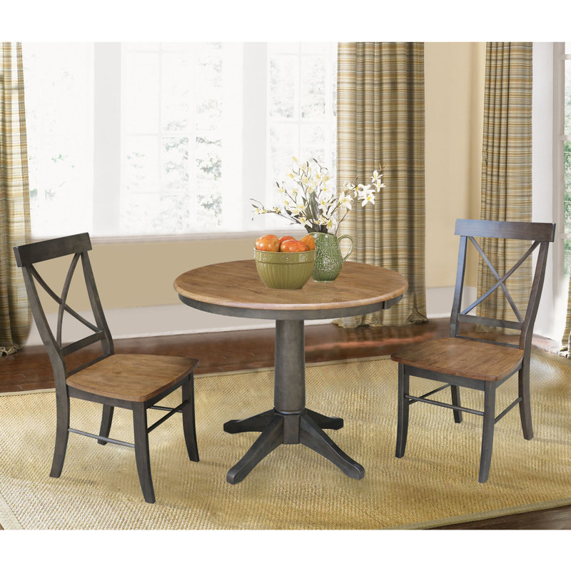 Chapital Extendable Solid Wood Dining Set, 3, Hickory/Washed Coal
