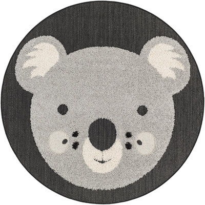 Tapis intérieur / extérieur rond en polypropylène tissé à la machine gris / crème