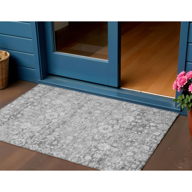 Tapis extérieur lavable d'intérieur gris argenté et étain 3 pi x 5 pi