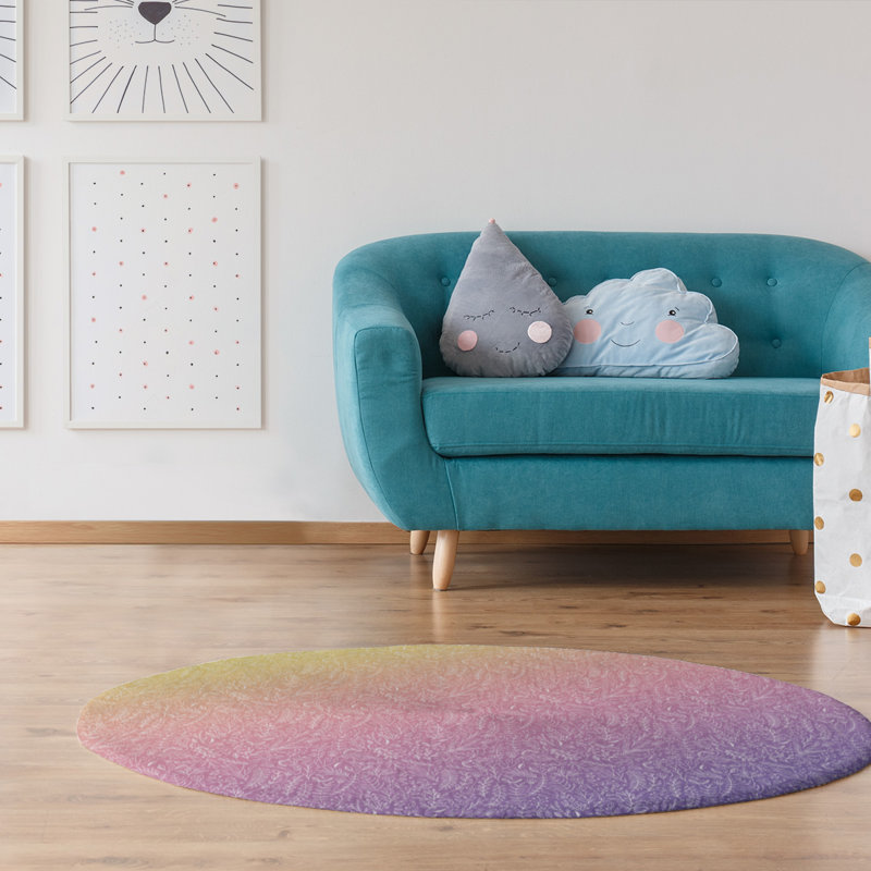 Tapis rouge/mauve dégradé ditsy floral, Rond 5 pi