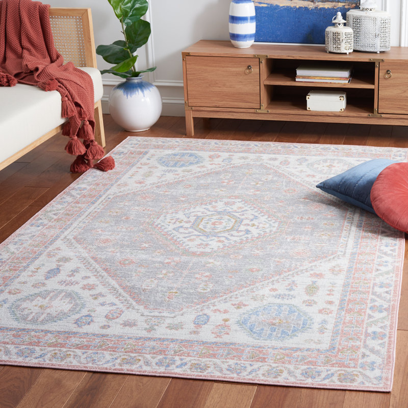 Bayside Oriental Machine Washable Non-Slip Area Rug in Pink & Beige, Rectangle 235 x 305cm