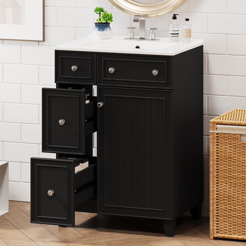 Meuble-lavabo noir - lavabo en céramique et design fonctionnel avec, Black