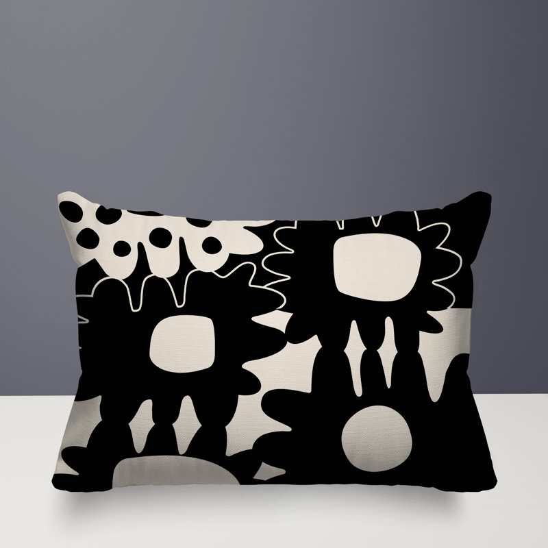 Coussin rectangulaire intérieur / extérieur Dunn, Noir / blanc cassé, H 14 po x l 20 po