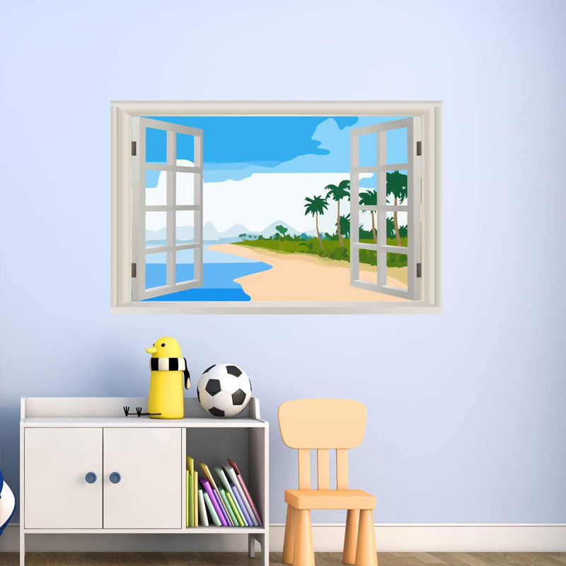 Adhésif décoratif fenêtre pour enfants, plage, H 16 po x l 24 po