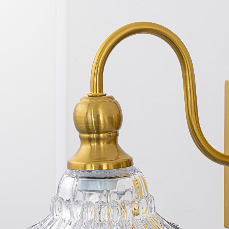 Éclairage pour meuble-lavabo texturé bronze café avec abat-jour en verre transparent, Gold, 4 lumières