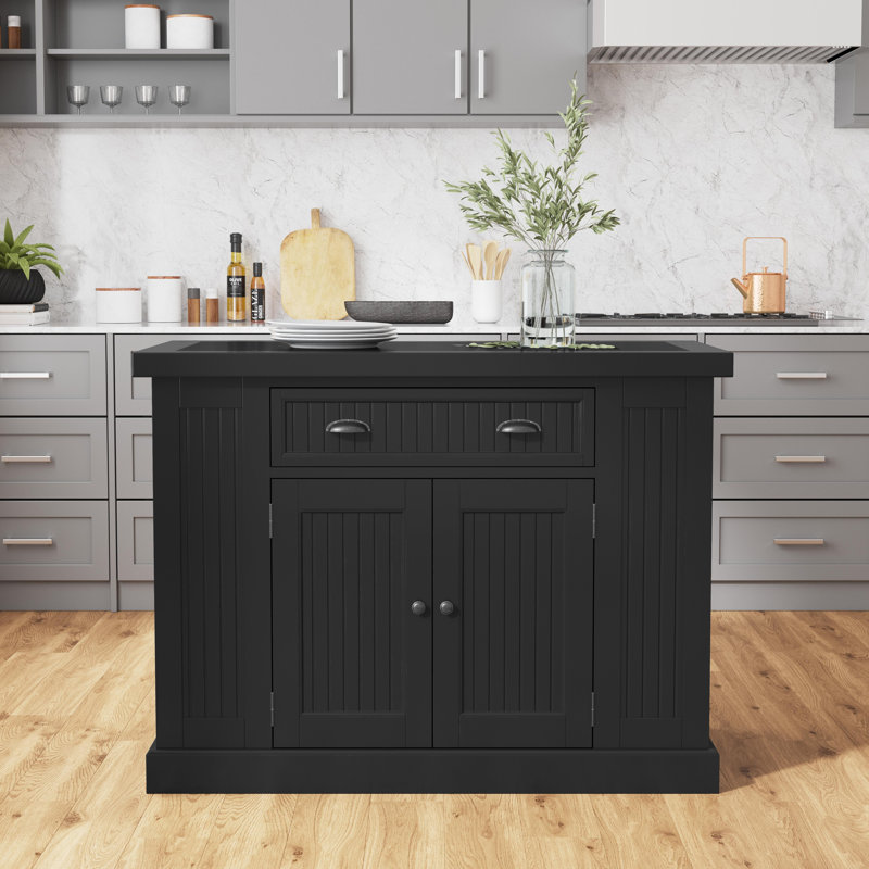 Swanscombe Kitchen Island with Granite Top, Black