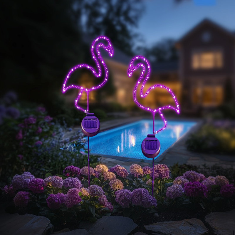 Outdoor Solar Powered Led Decorative Garden Stake Light - 2 Pack Pink Flamingo