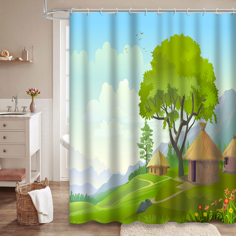 Rideau de douche avec 12 crochets Beautiful Forest Village, L 72 po x l 72 po