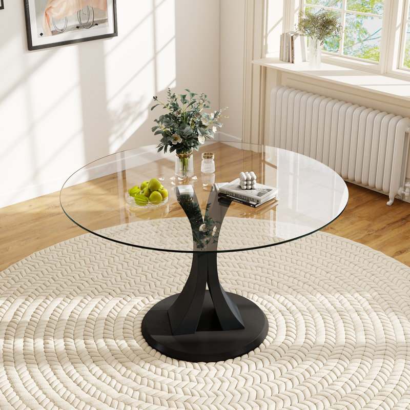 Table de salle à manger ronde en verre trempé, H 29,5 po x l 47 po x P 47 po, Clair