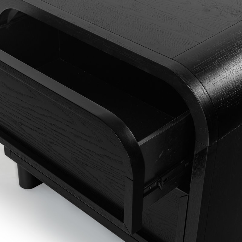 Dinah 2 Drawer Wood Nightstand, Black