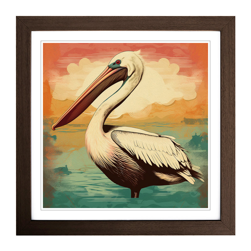 Pelican Retro Art - Framed Print, Walnut