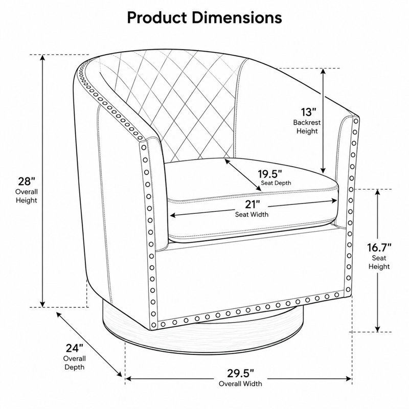 Fauteuil d'appoint moderne pivotant en cuir avec garniture cloutée capitonnée, Green