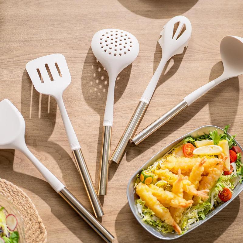Ensemble d'ustensiles de cuisine en silicone Oou, ensemble de 6 spatules avec poignée en acier inoxydable