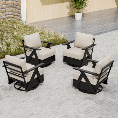 4 Piece Outdoor Aluminum Patio Swivel Club Chairs with Cushions