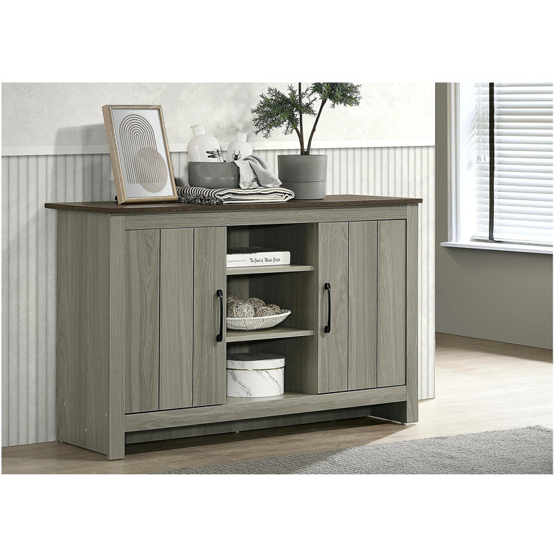 Nyla 47"W Gray Oak Console Table, Buffet Table, Sideboard with Shelves and Cabinet Doors